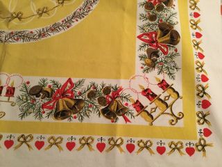 Vintage 1950s Christmas Tablecloth Printed Design All Cotton 32” Square Vgc