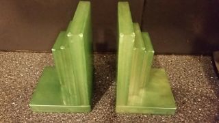 Art Deco Alabaster Green Bookends Hand Carved In Italy