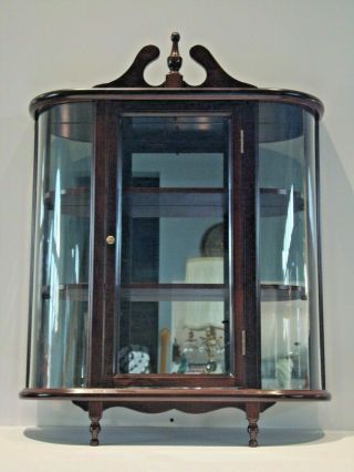 Vintage Bombay Company 3 Shelf Curio Cabinet Wood Display Curved Glass Mirrored