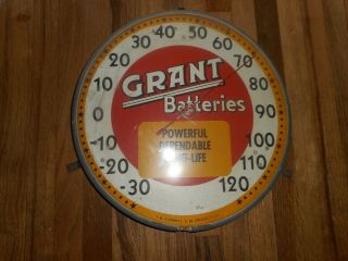 Vintage Grant Batteries Gas Station Oil Advertising Round Thermometer