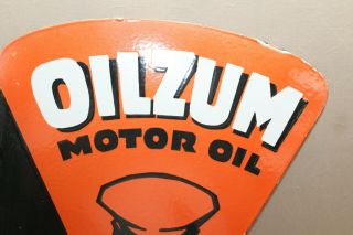 RARE OILZUM MOTOR OIL WHITE 2 - SIDED FLANGE PORCELAIN METAL SIGN GAS OIL 3