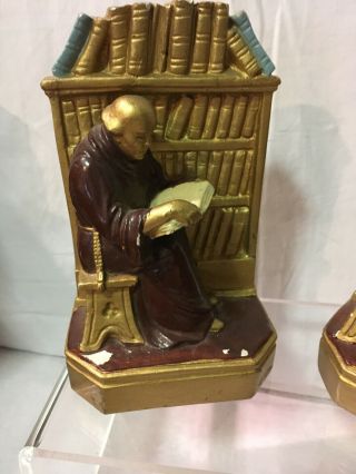 Vtg Ceramic Monk Priest in Library Books Bookends Heavy Possible USA 2