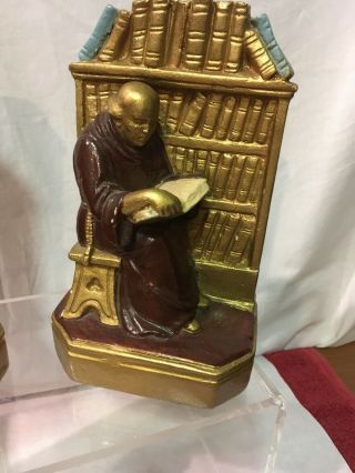 Vtg Ceramic Monk Priest in Library Books Bookends Heavy Possible USA 3