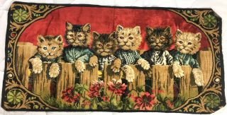 Vintage Italian Cats Velvet Tapestry /wall Hanging 20 " X40 " Kitty Cats