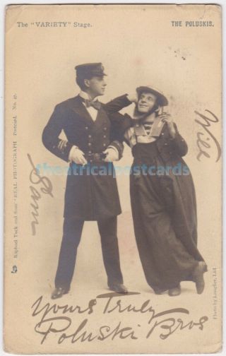 Music Hall Entertainers The Poluski Brothers,  Sam And Will.  Signed Postcard