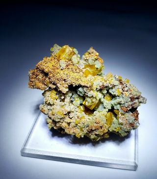2 - Sided - Yellow Wulfenite Crystals & Green Mimetite,  Ojuela Mine Mexico