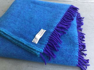 Vtg Ikea Made In Greece Pure Wool Throw Blanket 76x54 " Turquoise Royal Blue