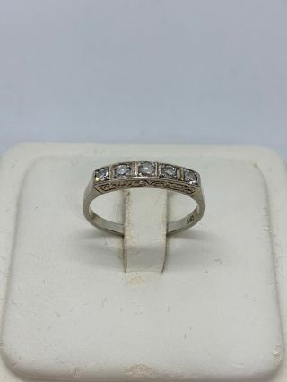 Antique Art Deco 14k White Gold Old European Cut 5 Diamond Band Ring Engraved