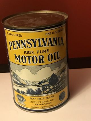Vintage Penn Hills One Quart Oil Can Never Opened
