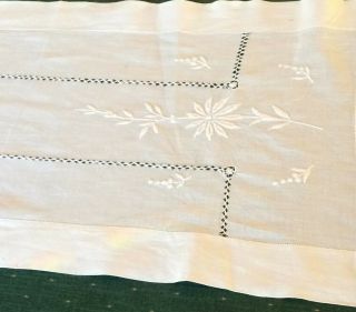 Antique Irish Linen Embroidered Table Runner.  Raised Embroidery & Thread Work.