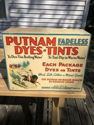 Antique Putnam Fadeless Dyes And Tint Wood Metal Cabinet Sign Display W 109 Dyes