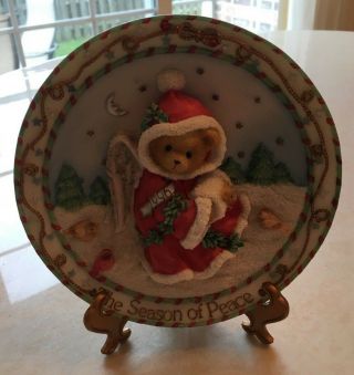 1996 Cherished Teddies 176060 " The Season Of Peace " Dated Christmas Plate/easel