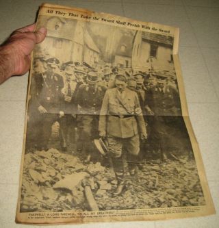 Full Page Adolf Hitler Poster Antique World War 2 Germany Surrenders Newspaper