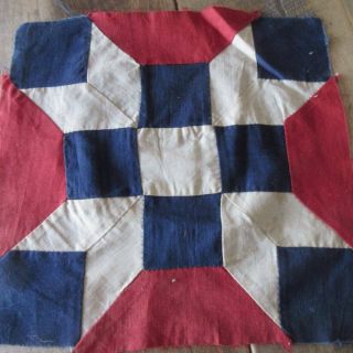 Patriotic Americana Red White Blue Set Of 8 Antique Quilt Blocks 10 1/2 "
