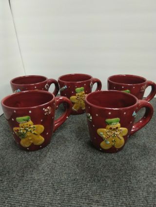 Laurie Gates Holiday Treats Gingerbread Mugs Set Of 5