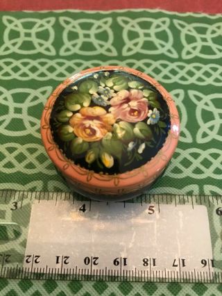 Miniature Hand Painted Signed Wooden Russian Slavic Ring Jar