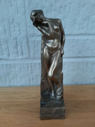 Art Deco Style,  Bronze Effect,  Lady Figure.  H 23cm.