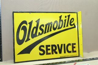 Rare Oldsmobile Service Cars Dealer 2 - Sided Flange Porcelain Metal Sign Gas Oil