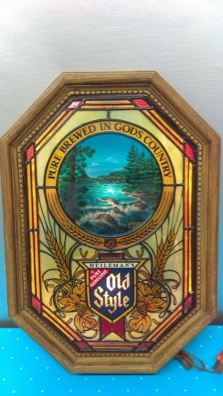 Vtg 1982 Old Style Stained Glass River Rapids Motion Moving Waters Beer Sign