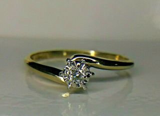 Vintage 1/12 Carat Natural Diamond 14k Yg Designer Solitaire Ring