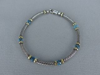 Vintage David Yurman 14k Gold Sterling Silver Blue Topaz Cable Link Bracelet