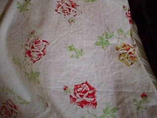 Long Length Vintage English Eiderdown Fabric Red Yellow Roses On Pink