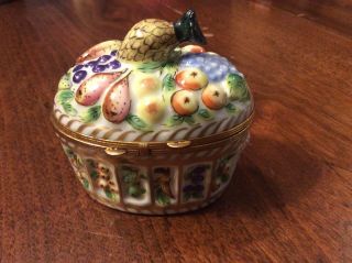 Vintage Lovely Site Corot Limoges Porcelain Fruit Basket Hinged Box - France