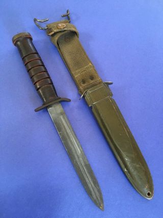 Wwii Us M3 Case Guard Marked Trench Knife W/m8 Scabbard - Rare Six Groove