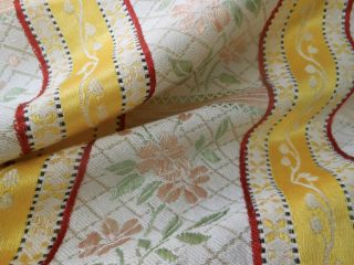 Vintage Retro French Satin Floral Stripe Lisere Brocade Fabric Yellow Peach