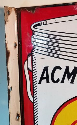 Vintage Acme Quality Paints Thick Porcelain Double - Sided Flange Sign 20 