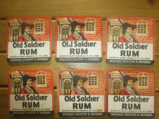 6 X Old Soldier Rum 1960,  S Australian Issues Spirit Coasters,