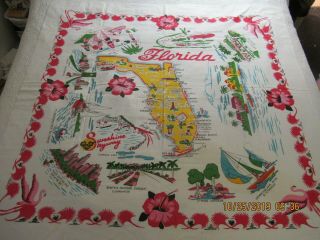 Vintage Florida Map Tablecloth 1950 
