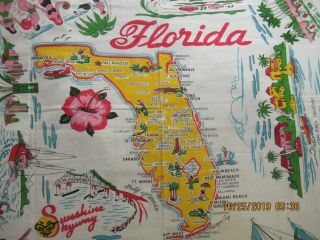 Vintage FLORIDA MAP TABLECLOTH 1950 ' s pre - Disney 52 