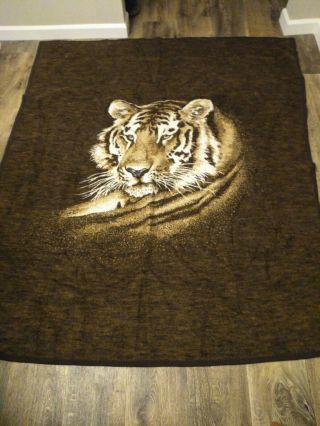Biederlack Tiger Head Brown Blanket Throw Reversible 57 X 66 Made In Usa