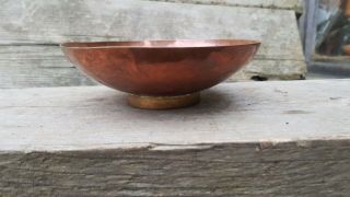Vintage Arts & Crafts Round Hammered Copper & Brass Bowl Unmarked Small