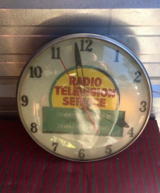 Vintage Radio Television Service Sylvania Tubes Lighted Clock