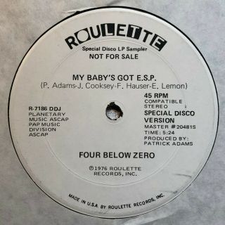 NM 1976 Four Below Zero “My Baby’s Got E.  S.  P.  ” Promo 12” 2