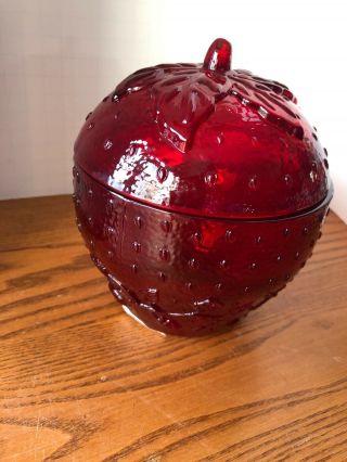 Longaberger Glass Ruby Red Strawberry Jam Jar Collectors Club Candy Dish 2