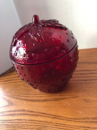 Longaberger Glass Ruby Red Strawberry Jam Jar Collectors Club Candy Dish 3