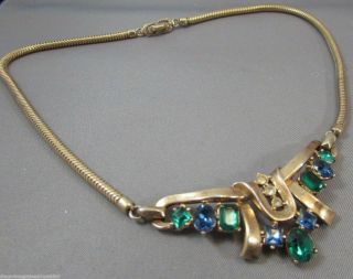 Vintage Trifari Necklace Glass Rhinestone Blue & Green Alfred Philippe Jewelry