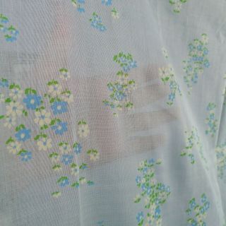 Vintage Fabric Semi Sheer Flocked Daisies Blue White Green Floral 46 X 69 In.