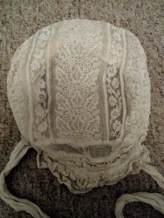 Antique Victorian Handmade Lace Bonnet Cap Hat