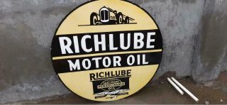 Richlube Motor Oil Porcelain Enamel Sign 42 Inches Double Sided Sign