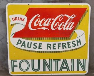 Coca Cola Fountain Porcelain Enamel Sign 28 X 25 Inches Double Sided Sign