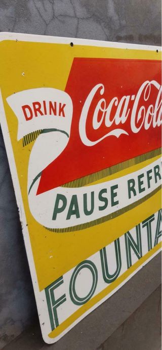 COCA COLA FOUNTAIN PORCELAIN ENAMEL SIGN 28 X 25 INCHES DOUBLE SIDED SIGN 3