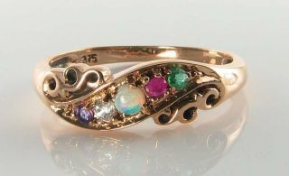 9k 9ct Rose Gold Amethyst Diamond Opal Ruby Emerald " Adore " Art Deco Ins Ring