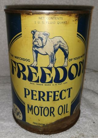 Vintage Freedom Perfect Motor Oil Quart Can Bulldog Graphic