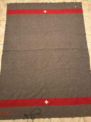 Vintage Swiss Army 100 Wool Blanket With Metal Id Tag Made In 1955