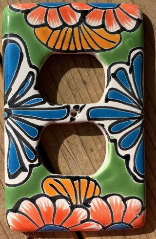 Talavera Pottery Light Switch Cover Wall Plate Double Outlet 3 X 5 Green Red