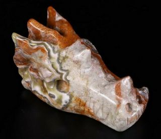2.  1 " Red Crazy Lace Agate Carved Crystal Dragon Skull Pendant,  Crystal Healing